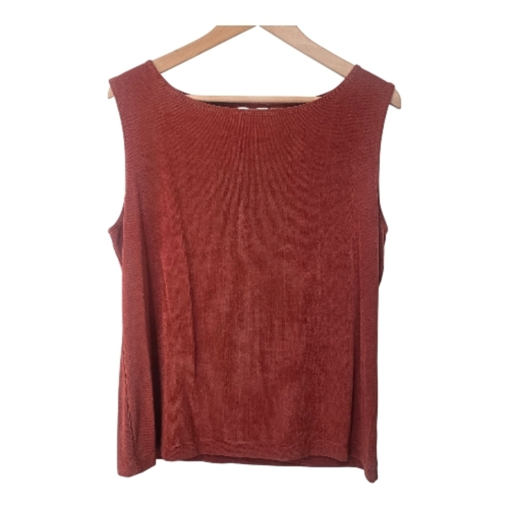 Chico's Travelers Sleeveless Ribbed Tank - Rust Red 3/XL Boat Neck Wrinkle Free